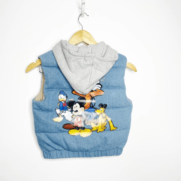 Mickey Mouse & Friends Mini Peace Denim Puffer Vest Disney Hood Kids 120 US 6-7 - Picture 5 of 8
